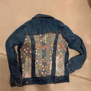 Handmade/upcycled floral embroidered/panel denim jacket